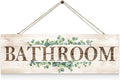 Bathroom Sign Wall Decor, Bathroom Wall Art with Plant Print, Rustic Farmhouse Wall Hanging Plaque Home Kitchen Decorative Bathroom, 4.7 x 13.7 inches-Ruum Studio Home