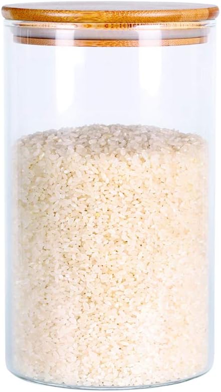 Glass Rice Storage Containers, 60 FL OZ (1800ml) Kitchen Food Jars with Airtight Lid, Stackable Clear Pantry Canister for Coffee Bean, Pet Treat, Flour, Loose Tea and More-Ruum Studio Home