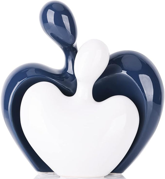 XMGZQ Blue and White Ceramic Couple Figurines Home Decor Accent,Wedding Engagement Romantic Gift for Husband Wife,Large Male and Female Love Statue Valentine's Day Birthday,Abstract Hugging Couple-Ruum Studio Home