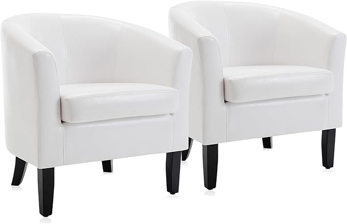 BELLEZE Accent Barrel Chair, Set of 2 lub Tub Sofa Corner Chair with Flared Legs and Cozy Soft Padding for Living Room Bedroom Waiting Room - White-Ruum Studio Home