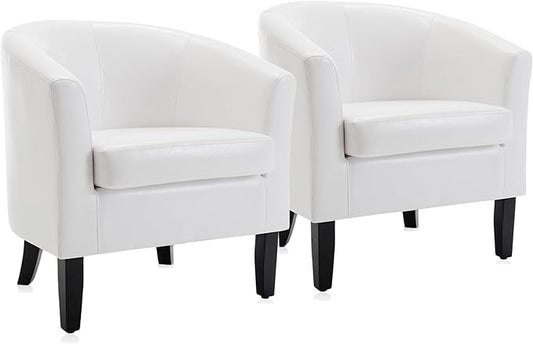BELLEZE Accent Barrel Chair, Set of 2 lub Tub Sofa Corner Chair with Flared Legs and Cozy Soft Padding for Living Room Bedroom Waiting Room - White-Ruum Studio Home