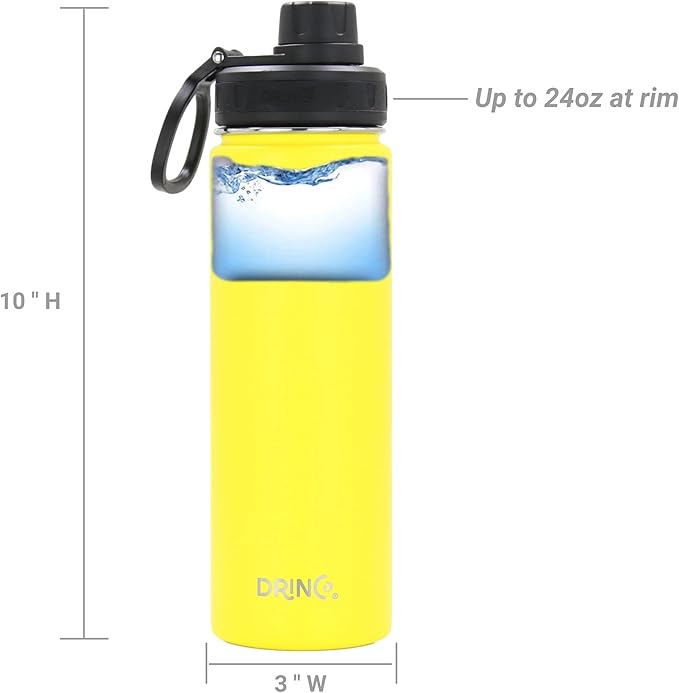 DRINCO Stainless Steel Water Bottle Spout Lid Vacuum Insulated Double Wall Water Bottle Wide Mouth (40oz 32oz 22oz 18oz 14oz) Leak Proof Keeps Cold or Hot (22 oz, 22oz Illuminating Yellow)-Ruum Studio Home