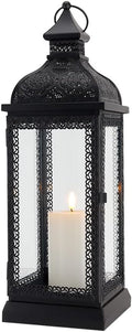 TRIROCKS Rustic Style Metal Candle Lantern 19'' High Decorative Hanging Lantern Candle Holder with Tempered Glass for Christmas Living Room Garden Yard Patio Parties Events Indoors Outdoors(Black)-Ruum Studio Home