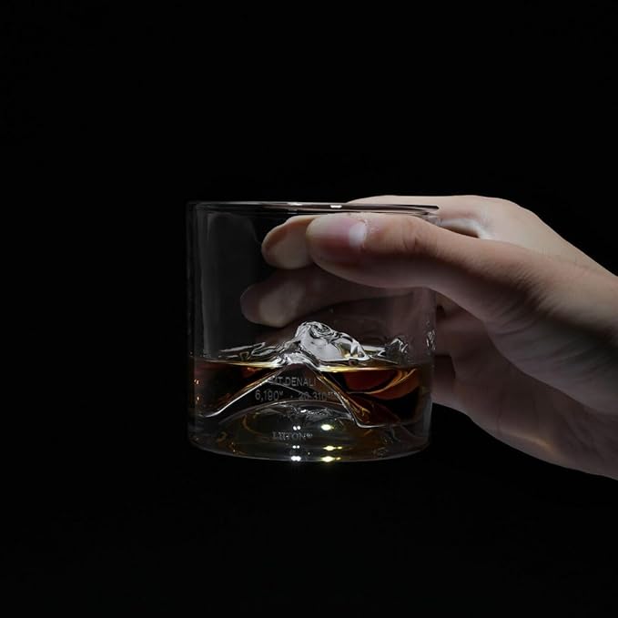 Denali Mountain Heavy Crystal Whiskey Glasses Gift Set of 2, Thick Freezable Bourbon Glass 1lb Each, Premium Whiskey Gifts for Men, Frozen Crystal Chills Cocktails, 10 oz-Ruum Studio Home