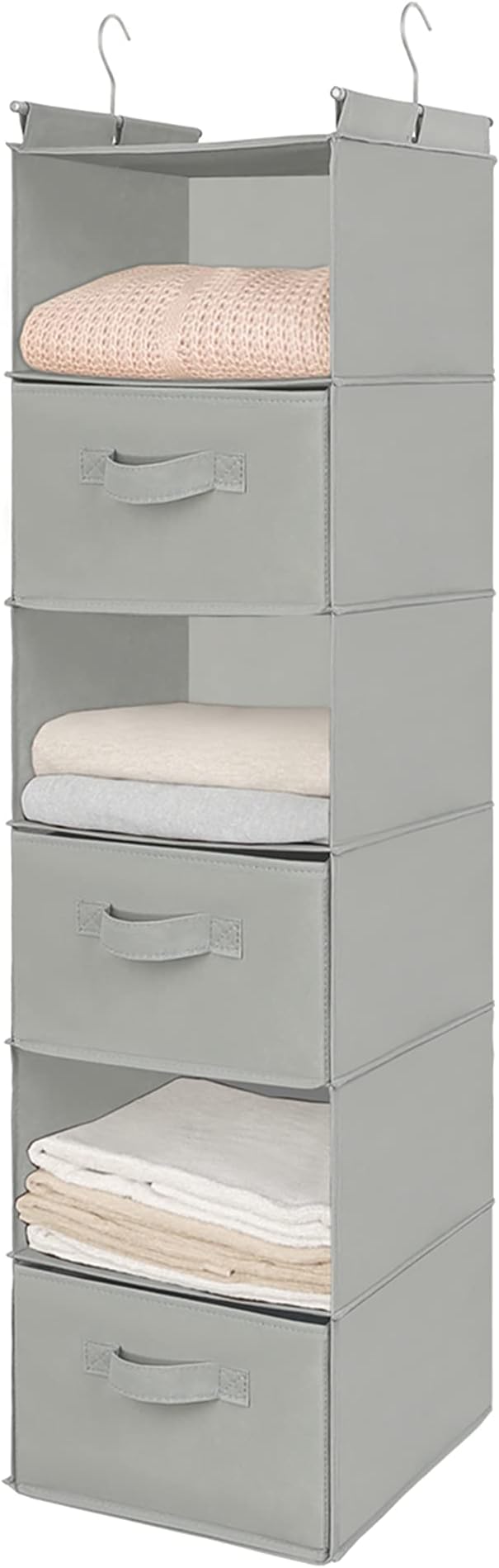 MAX Houser 6 Tier Shelf Hanging Closet Organizer, Closet Hanging Shelf with 2 Sturdy Hooks for Storage, Foldable (Light Grey-D3)-Ruum Studio Home