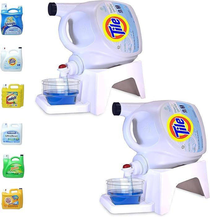 TidyFriend 2 Pack Laundry Detergent Dispenser with Tray & Strap, Laundry Soap Dispenser with Non-Slip Rubber Feet for Washing Room Organization, Easy Pour (White)-Ruum Studio Home