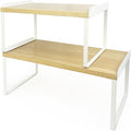 Mitus Shelf Organizer and Storage, Stackable Tiered Wood Cabinet Rack for Countertops, Desktops, Cabinets (Set of 2) 12" and 16" Wide Natural Oak and White-Ruum Studio Home