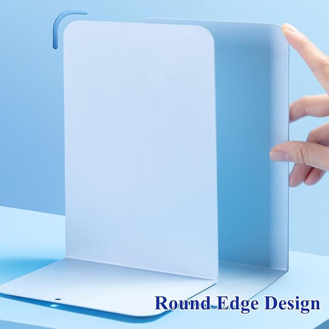 M&G Book Ends 1 Pair, Blue Large Metal Bookends for Shelves, L-Type Book Stopper for Heavy Books, Non-Skid Bookstand for Office Home School Supplies-Ruum Studio Home