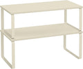 SONGMICS Cabinet Organizer Shelf, Set of 2 Kitchen Counter Shelves, Kitchen Storage, Spice Rack, Stackable, Expandable, Metal and Engineered Wood, Cream White UKCS200W02-Ruum Studio Home