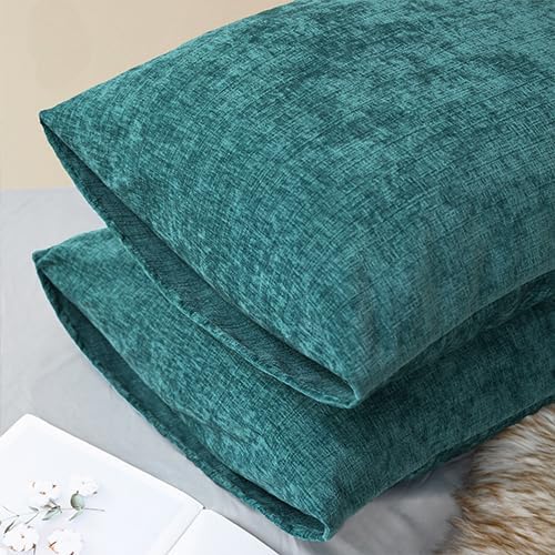 CaliTime Throw Pillow Covers Decorative 20 X 26 Inches Pack of 2 Cozy Chenille Standard Pillow Shams Cases for Couch Sofa Bed Living Room Home Teal-Ruum Studio Home