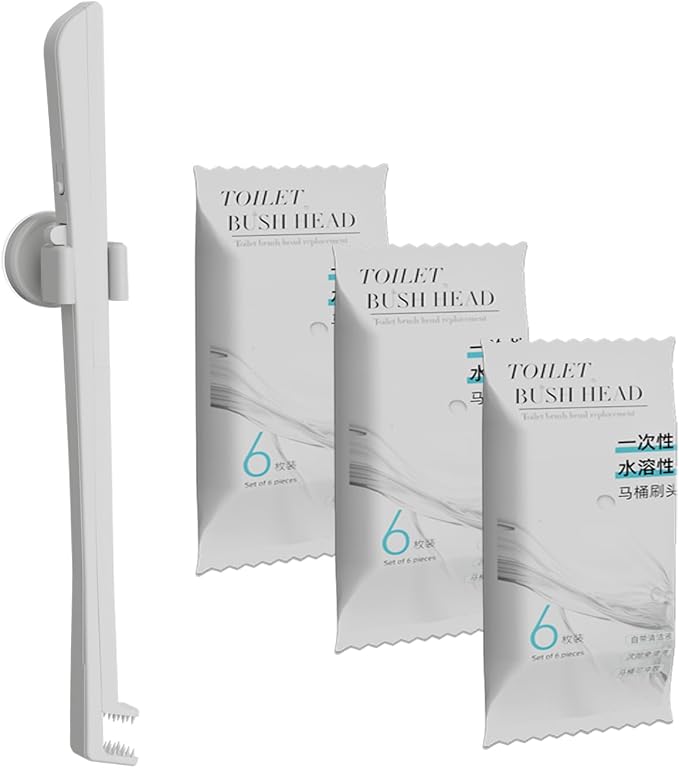 Disposable Toilet Brush with Replaceable Heads, Wall-Mounted Holder, Hygienic Bathroom Cleaning Tool (WhiteToilet Brush + 18 Refills)-Ruum Studio Home