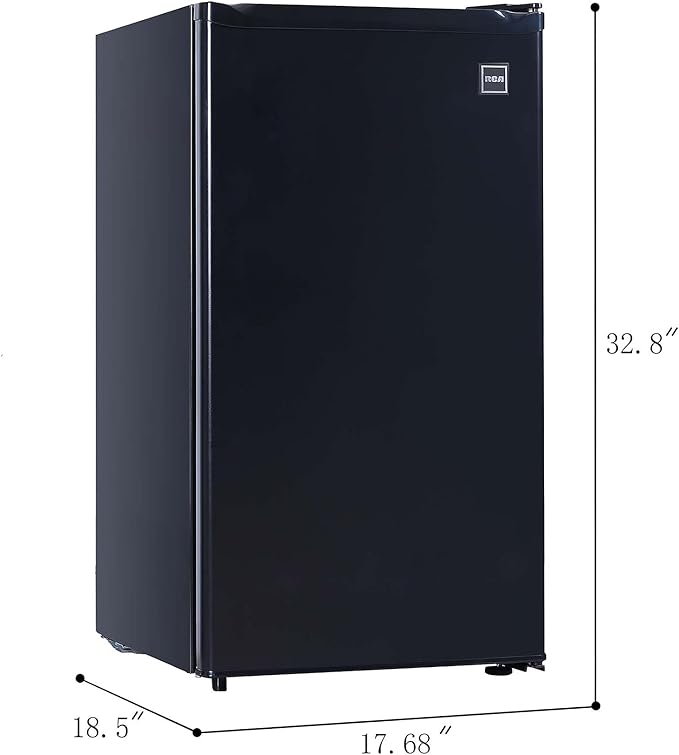 RCA RFR321-B-Black-COM RFR321 Single Mini Refrigerator-Freezer Compartment-Adjustable Thermostat Control-Reversible Doors-Ideal for Dorm, Office, RV, Garage, Apartment-Black Cubic Feet, 3.2 CU.FT-Ruum Studio Home