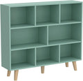 IOTXY Wooden Open Shelf Bookcase - 3-Tier Floor Standing Display Cabinet Rack with Legs, 8 Cubes Bookshelf, Tiffany-Green-Ruum Studio Home