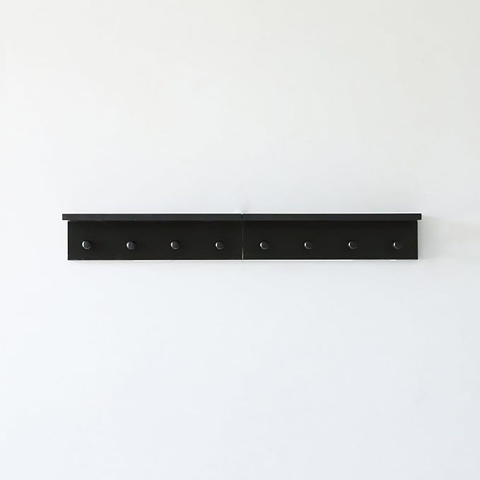 Entrance Coat Rack ，Coat Hooks, Wall-Mounted Wooden Hook Rack, Wall-Mounted Shelves are Very Suitable (Black Finish-2)-Ruum Studio Home