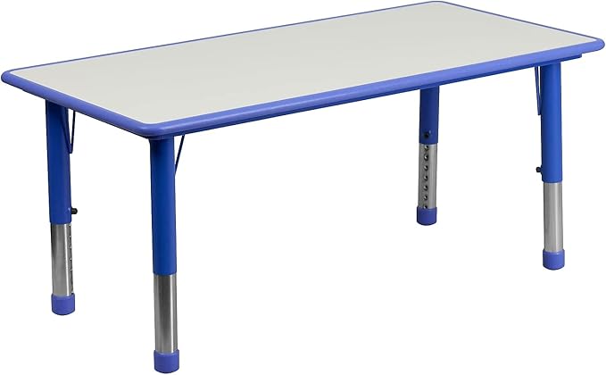 Flash Furniture Emmy Adjustable Classroom Activity Table with 6 Stackable Chairs, Plastic Activity Table for Kids, 23.625" W x 47.25" L, Blue/Gray-Ruum Studio Home