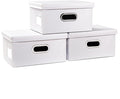 PRANDOM Collapsible Storage Box with Lid [3-Pack] Leather Fabric Foldable Storage Bin Organizer Container Basket Cube with Cover for Home Bedroom Closet Office Nursery White(13.6x9.6x6.9)-Ruum Studio Home