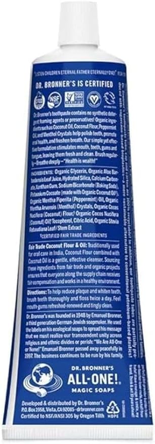 Dr. Bronner’s All-One Toothpaste Pack of 3– Peppermint, 5 oz– Fluoride-Free Toothpaste for Adults, SLS-Free, 70% Organic & Natural Ingredients, Vegan, Helps Freshen Breath & Reduce Plaque-Ruum Studio Home