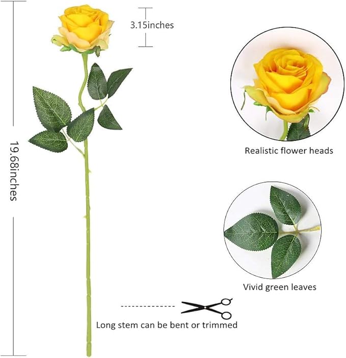 Yellow Fake Roses Artificial Flowers - 16 Pcs Fake Artificial Roses Silk Flowers with Stems for Home Wedding Hotel Office Centerpiece Decor-Ruum Studio Home