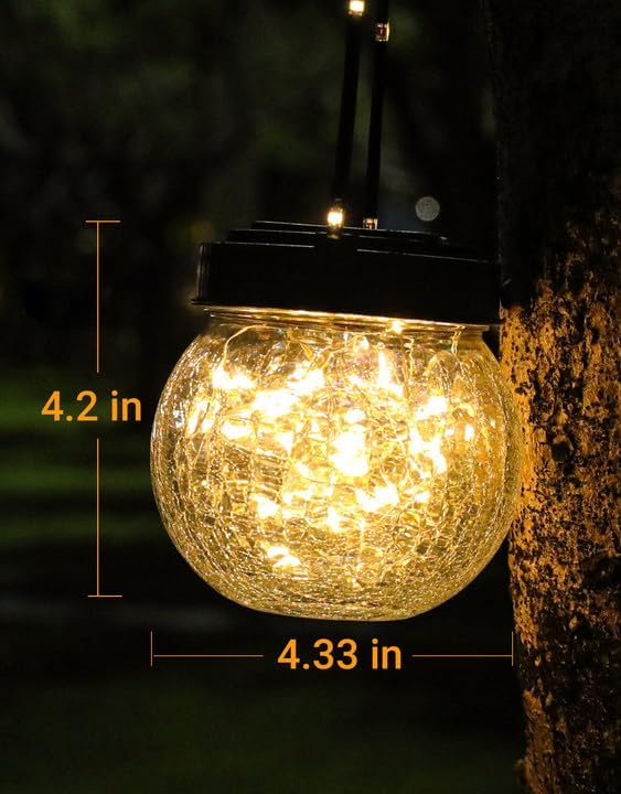 PARTPHONER Solar Lanterns Solar Lights Outdoor Waterproof 6-Pack, Solar Powered Hanging Lights Cracked Glass Hanging Globes for Christmas Decoration, Shepherd Hook, Garden Tree Ornaments-Ruum Studio Home