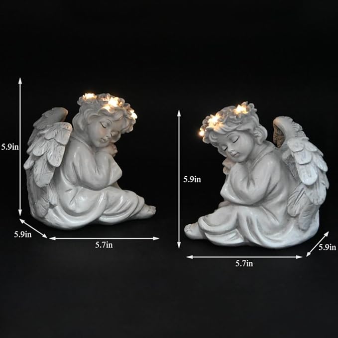 Angel Statue Garden Decor for Outside Solar Outdoor Decorations Patio Cherub Christmas Yard Porch Home Lawn Art Light up Figurine Memorial Sculpture Gift for Mom Mother Grandma-Ruum Studio Home