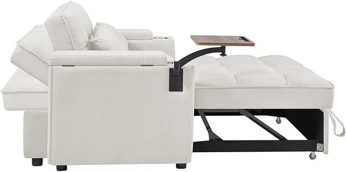 65''Convertible Sleeper Sofa Bed,3-in-1 Pull Out Couch Bed with 360 Degree rotatable Side Table and USB Ports for Living Room,RV (07beige)-Ruum Studio Home
