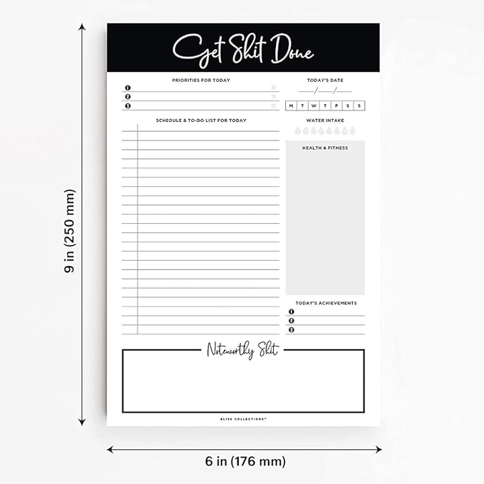 Bliss Collections Daily Planning Pad, To Do List Notebook - Undated Tear-Off Sheets Notepad - Work Calendar, Organizer, Scheduler for Goals, Tasks - Get Stuff Done, 6" x 9", 50 Sheets-Ruum Studio Home