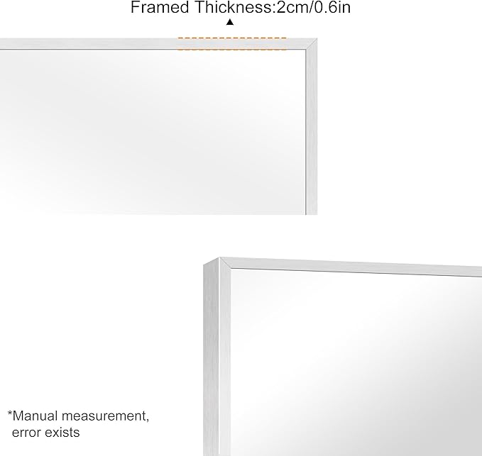 30x40In Silver Bathroom Mirror for Wall, Brushed Nickel Rectangle Mirrors with Metal Frame, Bathroom Rectangular Mirror Modern Wall Mirror for Bedroom Living Room, Hangs Horizontal or Vertical-Ruum Studio Home