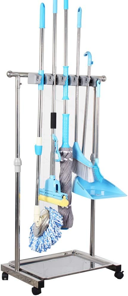 movable mop broom holder put wet mops floor standing cleaning tool rack stainless for schools, hospitals, factories, hotels, restaurant, etc.-Ruum Studio Home