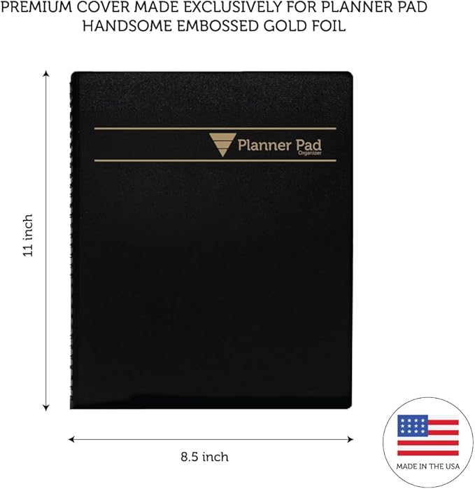 Planner Pad Spiral Bound 3-Tier Funnel Down 12 Month Organizer, October 2025 – September 2026, Black Cover/Black Ink, 8 1/2" x 11"-Ruum Studio Home