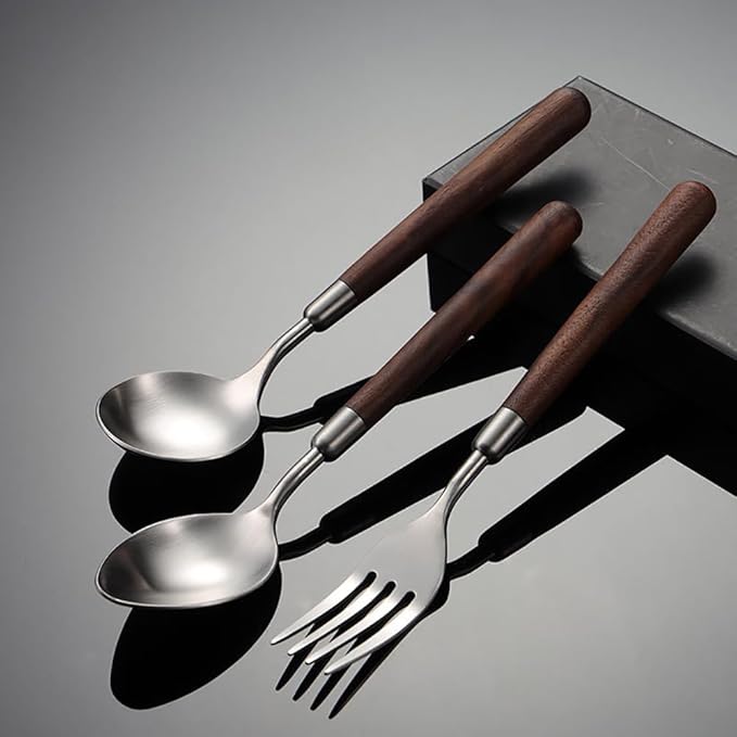 Flatware Set Wood Silverware Set for 12, Cutlery 18/8 Stainless Steel Home Kitchen Utensils Include Knifes Forks and Spoons Tableware Set Durable Dishwasher Safe 48 Piece-Ruum Studio Home
