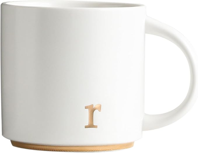 COLLECTIVE HOME - Monogram Ceramic Mugs, 15 oz Golden Initial Coffee Cups, Elegant Alphabet Tea Mugs, Elegant Personalized Mug with Gift Box, Luxurious Cups for Office and Home (r)-Ruum Studio Home