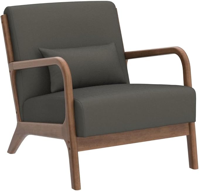 INZOY Mid Century Modern Accent Chair with Wood Frame, Upholstered Living Room Chairs with Waist Cushion, Reading Armchair for Bedroom Sunroom (Green)-Ruum Studio Home