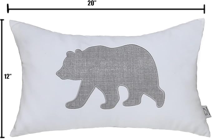Bear Pillow Covers 12x20 Inches Decorative Cotton Linen Throw Lumbar Waist Embroidered Cushions Covers for Couch Sofa Bedroom (White)-Ruum Studio Home