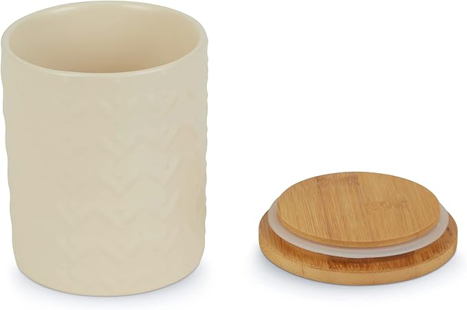 DII Kitchen Accessories Collection, Textured Matte Ceramic Canister Set, Antique White, Vine, 3 Piece-Ruum Studio Home
