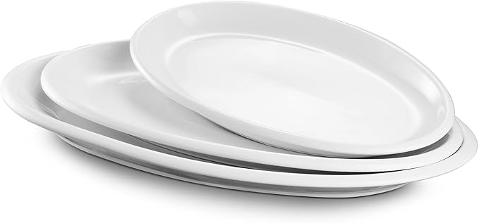 DOWAN Large Serving Platter, 16"/14"/12" Oval Platters Oven Safe, White Serving Plates for Wedding Decor, Ceramic Serving Dish for Entertaining Food, Set of 3-Ruum Studio Home