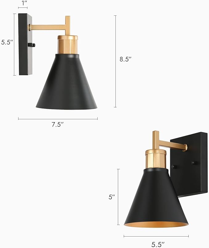 KSANA Black Gold Sconce, Modern Farmhouse Wall Sconces Lighting Fixture with Metal Shade for Bathroom, Kitchen, Bedroom and Stairway-Ruum Studio Home