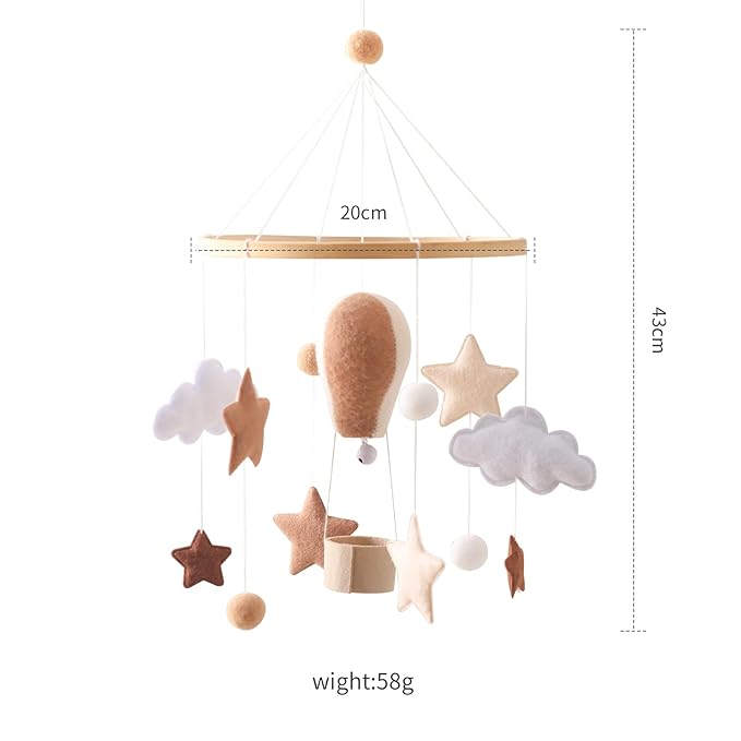 Baby Mobile for Crib, Baby Crib Mobile for Boys Girls, Baby Mobile for Bassinet, Boho Nursery Mobile, Nursery Decor Theme for Infant Bedroom Hanging, Gender Neutral Baby Gift (Hot Air Balloon)-Ruum Studio Home