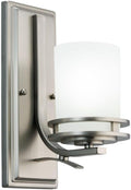 Kichler Hendrik 12" Wall Sconce in Brushed Nickel, 1-Light Modern Wall Mount Light with Satin Etched Cased Opal Glass, (12" H x 5.25" W), 5076NI, 24.75 in-Ruum Studio Home