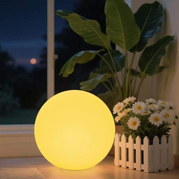 Globe Floor Lamp, 14-in Rechargeable LED Ball Light Globe Light w/Remote, Versatile Glowing Orb Mood Lamps Waterproof Outdoor Orb Lamp, Dimmable RGB Color Changing Light Up Ball for Home Garden Yard-Ruum Studio Home