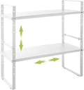 Expandable Cabinet Shelf Organizer Rack, Stackable Kitchen Counter Storage Shelves Stand, Adjustable Height Pantry Shelf Spice Rack (White, 2 Pack)-Ruum Studio Home