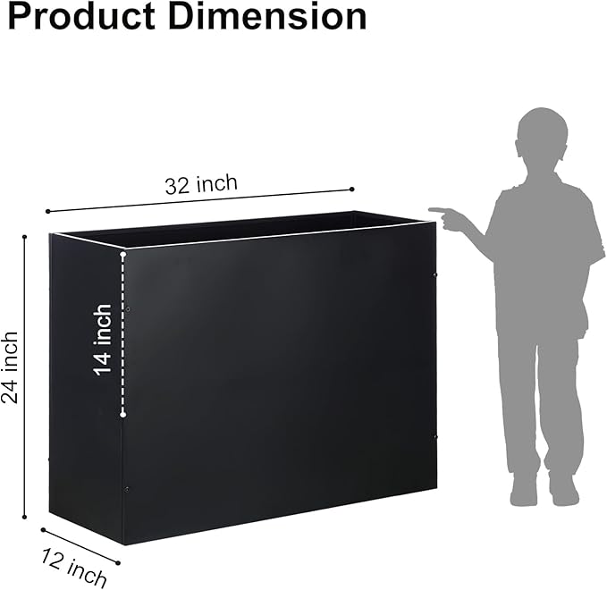 SUNNYPARK Large Metal Planter Box 32”x 12”x 24”, Rectangular Modern Black Metal Planter Box Heavy Duty with Drainage Holes for Outdoor Garden Patio-Ruum Studio Home