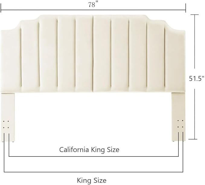 24KF Cream Velvet Tufted King Upholstered Headboard, Modern Vertical Channel Design California King Headboard with Stepped Silhouette Top Edge,Cream-Ruum Studio Home