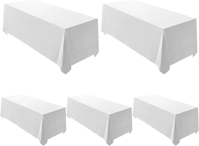 Surmente 5 Pack White Rectangle Tablecloth 90 x 156-inch Rectangular Polyester Table Cloth for Weddings, Banquets, or Restaurants-Ruum Studio Home