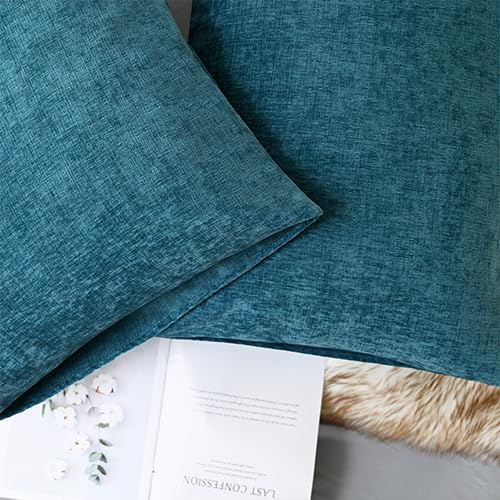 CaliTime Throw Pillow Covers Decorative 20 X 26 Inches Pack of 2 Cozy Chenille Standard Pillow Shams Cases for Couch Sofa Bed Living Room Home Ocean Blue-Ruum Studio Home