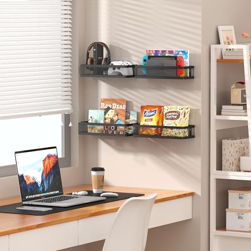 PUSDON Hanging Storage Baskets Organizer Wall Mount, Metal Wire Storage Bin Rack for Kitchen Bathroom Shower Spice Shelf Home Decor Essentials Black-2 Packs (Netting)-Ruum Studio Home