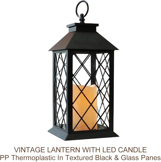 Bright Zeal 13.5" Black Vintage Candle Lantern with LED Pillar Candle and Timer - IP44 Waterproof Porch Light - Tabletop Lantern Decorative Outdoor-Ruum Studio Home