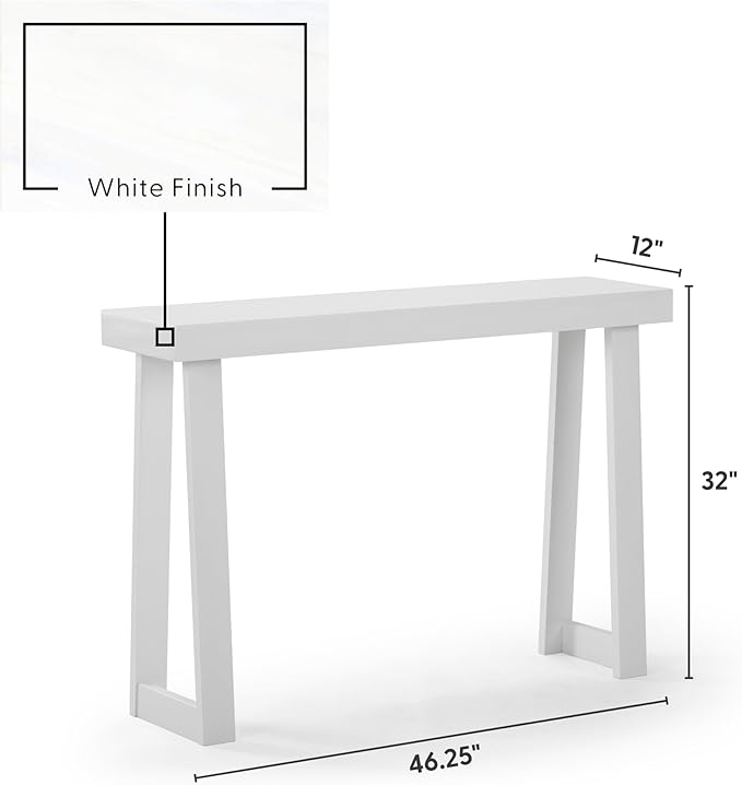 Plank+Beam Solid Wood Console Table, 46.25 Inch, Sofa Table, Narrow Entryway Table for Hallway, Behind The Couch, Living Room, Foyer, Easy Assembly, White-Ruum Studio Home