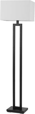 GLOBE Electric 67046 58" Floor Lamp, Matte Black Finish, White Linen Rectangular Shade, Modern Geometric Cutout Design, E26 Base-Ruum Studio Home