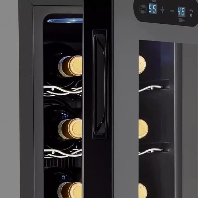 Wine Enthusiast 18-Bottle Slimline Dual Zone Wine Cooler - Energy Efficient Freestanding Wine Refrigerator - Upright Bottle Storage, Adjustable Thermostat, Digital Touchscreen (20.5” x 10.7" x 36.8”)-Ruum Studio Home