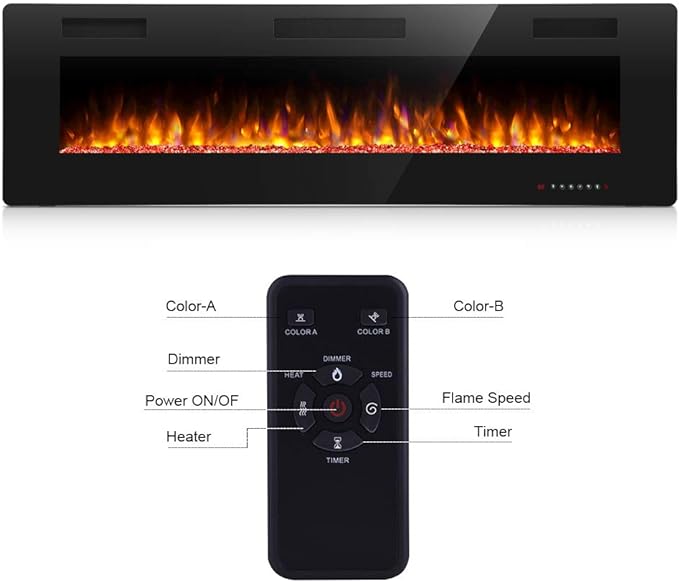 Antarctic Star 42 Inch Electric Fireplace in-Wall Recessed and Wall Mounted, Fireplace Heater and Linear Fireplace with Multicolor Flame, Timer, 750/1500W Control by Touch Panel & Remote-Ruum Studio Home